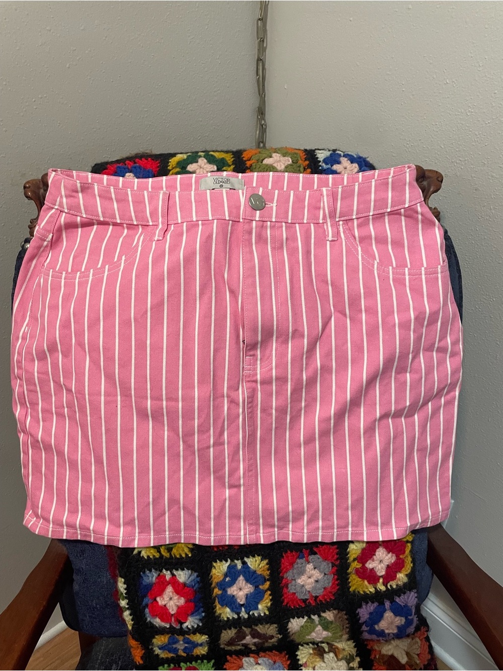 Victor Glemaud Pink Mini Skirt with White Pinstripes